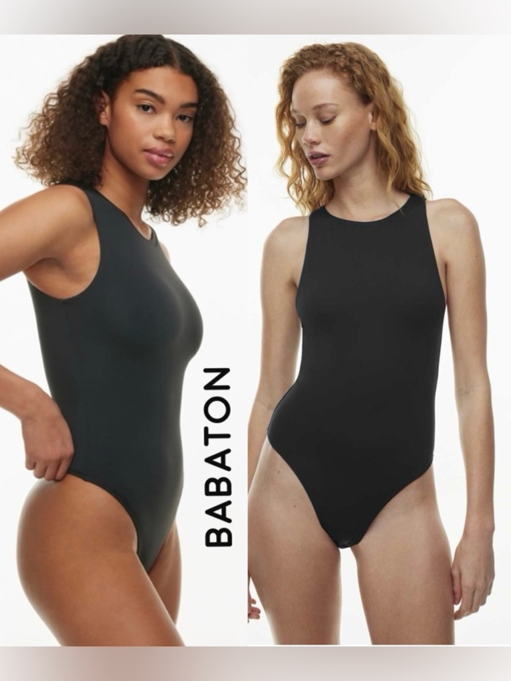 Babaton 90s Black Thong Bodysuit Size Small Minimalist Stretch Snap Closure